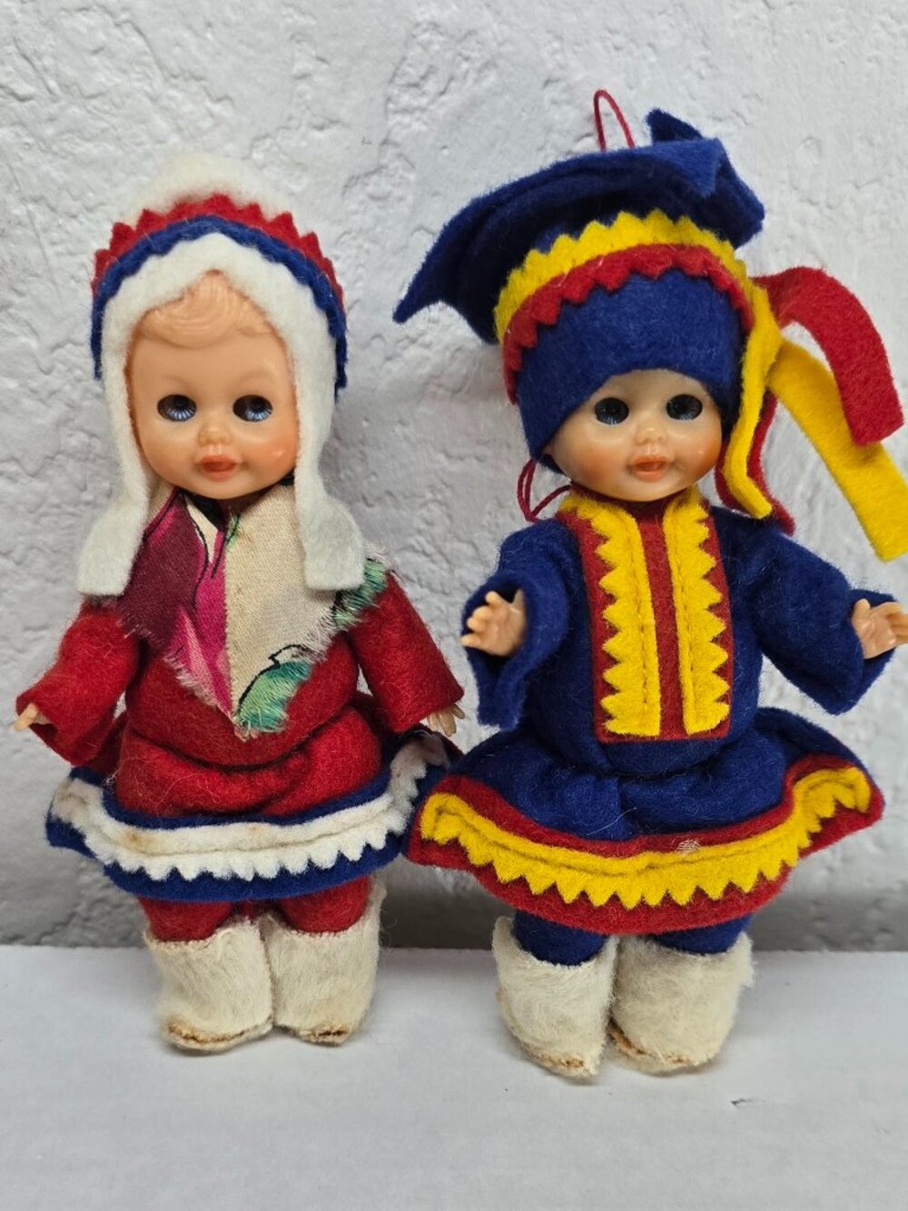 Vtg Finnish Lapland Sami Doll Pair Annensoppi Sleepy Eye Felt Gakti Costume Lot